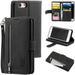 Wallet Case for iPhone SE 2022 5G/iPhone 7/iPhone 8/iPhone SE 2020 Retro 9 Card Slots Zipper Pocket Handbag Case PU Leather Magnetic Cover Wrist Strap Flip Case for iPhone SE3/SE2 - Black