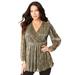 Plus Size Women's Metallic Plisse Wrap Blouse by Roaman's in Black Gold (Size 26/28)