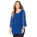 Plus Size Women's Pleated Lace Bell Sleeve Blouse by Catherines in Dark Sapphire (Size 2X)