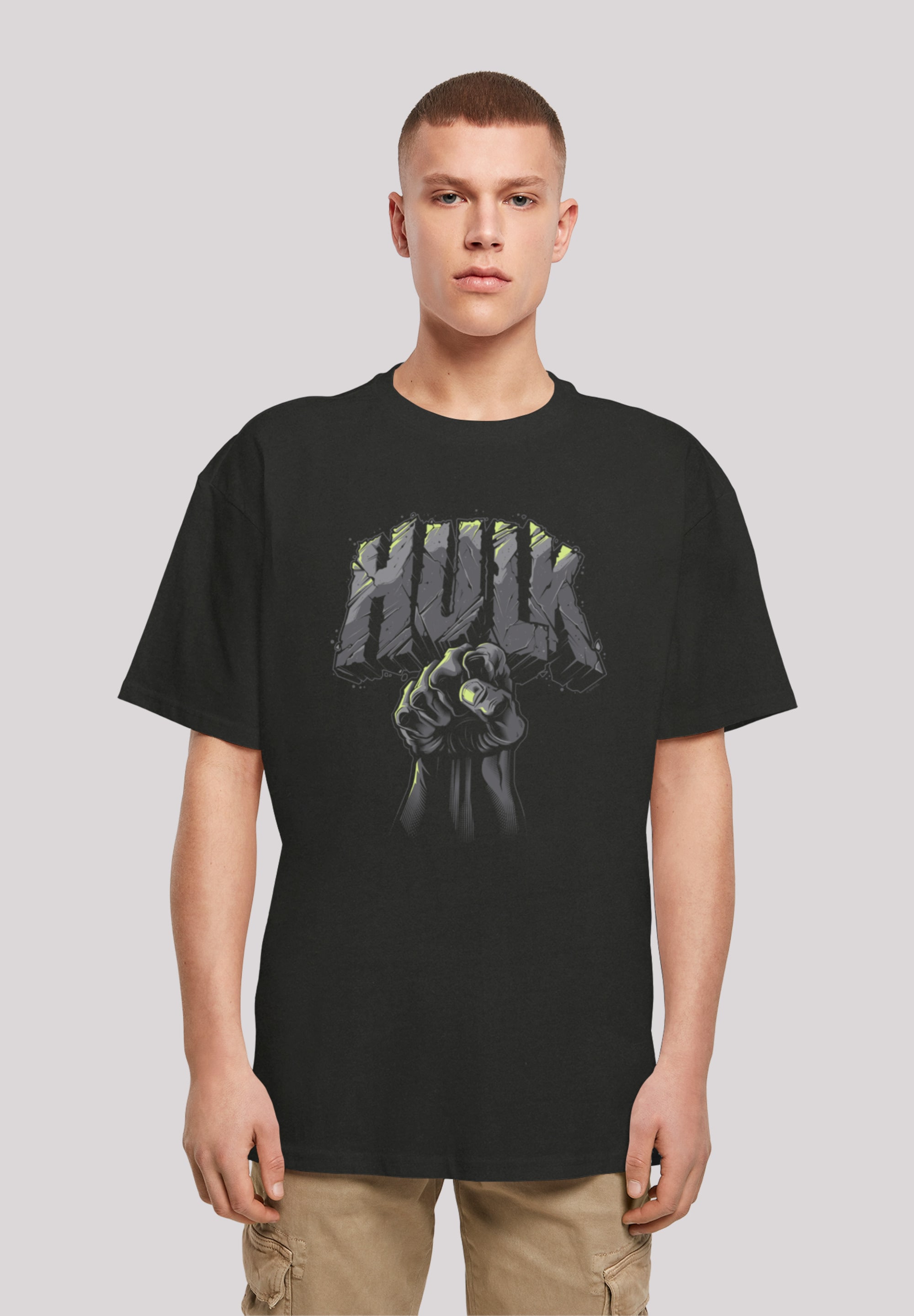 T-Shirt F4NT4STIC "Marvel Hulk Punch Logo", Herren, Gr. XS, schwarz, Obermaterial: 100% Baumwolle, Casual, oversize, Rundhals, ohne Bündchen, Shirts, Print Image