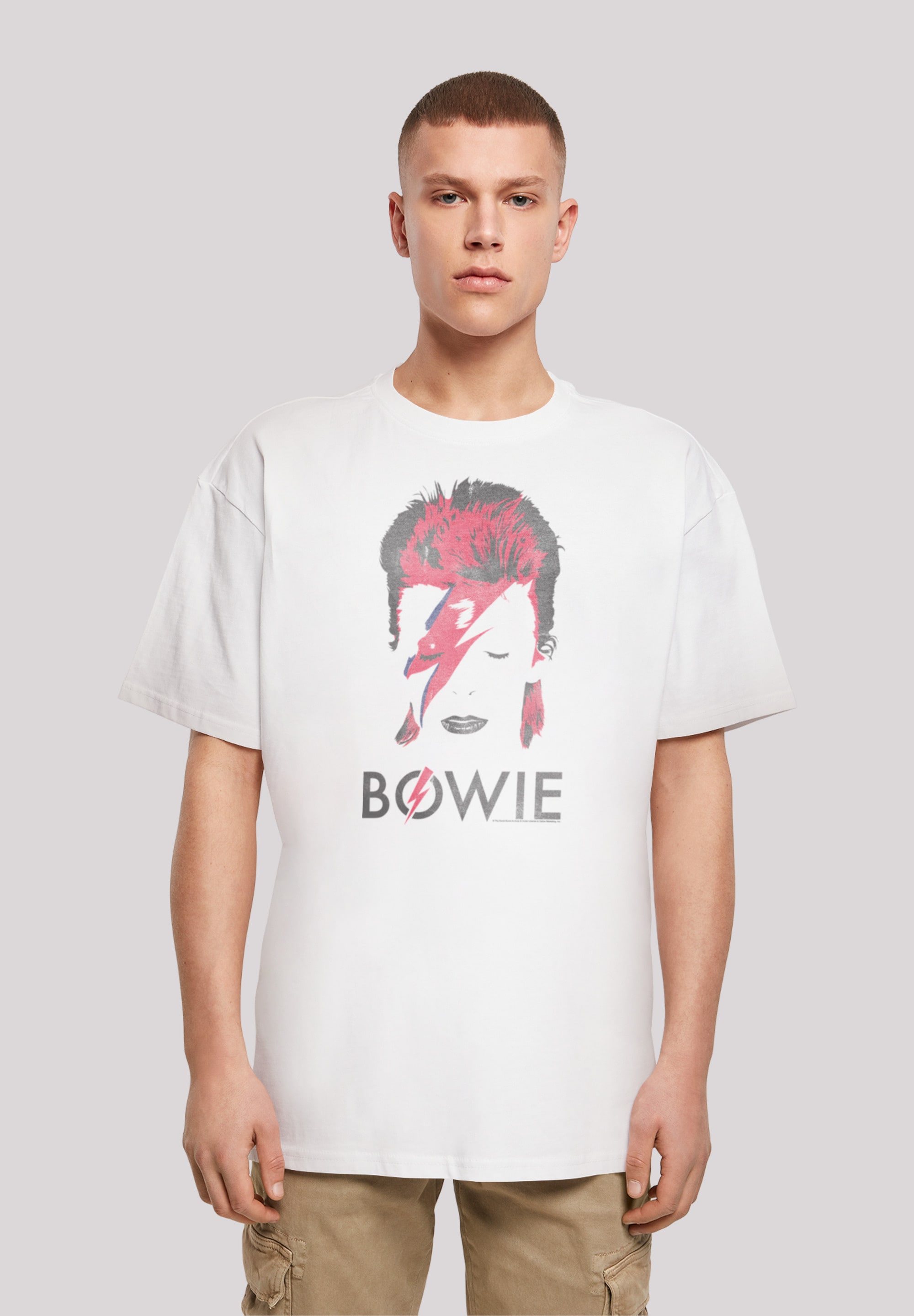 T-Shirt F4NT4STIC "David Bowie Aladdin Sane Distressed", Herren, Gr. XXL, weiß, Obermaterial: 100% Baumwolle, Casual, oversize, Rundhals, ohne Bündchen, Shirts, Print Image