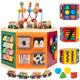 WOODMAM Farm Animal Activity Cube, 9-in-1 Wooden Montessori Toddler Toys, One Year Old First Birthday Gift, Baby Toy Set Including Magnetic Trains & Shape Sorter