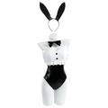 Fiamll Women's Bodysuit Bunny Set Bunny Costume Women Rabbit Outfit Set for Halloween Costume Cosplay Party, Black+white, XXL