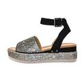 Platform Sandals Wedges Women's Trendy Shoes Summer Woman Elegant Heels Party Dress Stylish Girls Black Rhinestone (Color : Silver, Size : 2.5 UK)