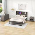 Orren Ellis Zunairah 3-Pieces Bedroom Sets Queen Platform Bed w/ Nightstand & Dresser Wood in Gray | 45 H x 63 W x 87 D in | Wayfair