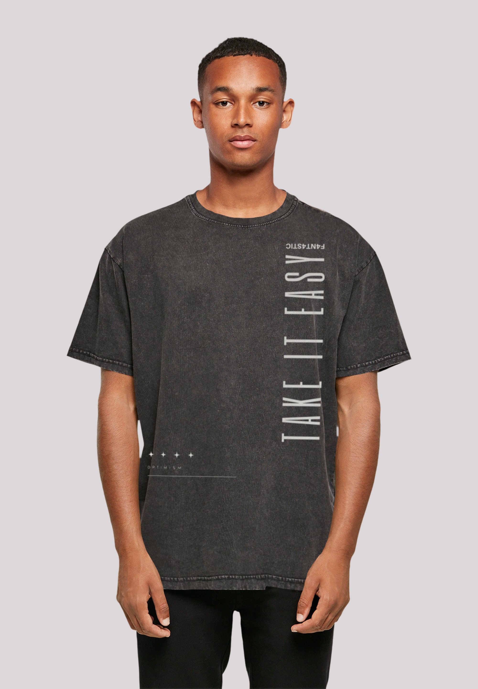T-Shirt F4NT4STIC "Take It Easy Text", Herren, Gr. XXL, schwarz, Obermaterial: 100% Baumwolle, Casual, oversize, Rundhals, ohne Bündchen, Shirts, Print Image