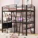 Twin Size Loft Bed Metal Bed with 4 Layers of Shelves and L-Shaped Desk with a Set of Sockets, USB Ports & Wireless Charging