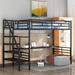 Twin Size Loft Bed Sturdy Metal Frame Bed with Desk and Shelves, Full-Length Guardrail Top Bunk for Kids Teens