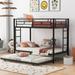 Twin over Twin Metal Frame Bunk Bed with Under Bed Trundle Bed, Full-Length Guardrail Top Bunk with Two Ladders