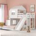Twin over Full Bunk Bed Wooden House Loft Bed with Ladder, Slide and Guardrails Top Bunk, Playhouse & Farmhouse Style