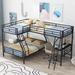 L-Shaped Twin over Full Bunk Bed with Twin Size Metal Frame Loft Bed, Built-In Desk, Full-Length Guardrail Top Bunk