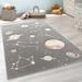 Paco Home Space Rug for Kids Colorful Galaxy with Planets and Stars in Grey Gray 3 11 Round 4 Round Round