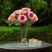 Enova Home Mixed Artificial Daisy Floral Arrangements in Vase with River Stone Table Centerpieces for Dining Room Fushia