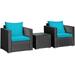 3 PCS Patio Wicker Bistro Set Outdoor Rattan Sofa and Table Set Turquoise