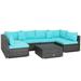 7PCS Patio Rattan Furniture Set Sectional Sofa Cushioned Garden Turquoise