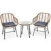 3 PCS Patio Bistro Set PE Rattan Armchairs and Coffee Table Set Grey