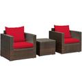 3 Piece Patio Wicker Set Outdoor Rattan Sofa Set with Cushions Red