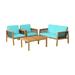 4 PCS Outdoor Acacia Wood Furniture Set Patio Conversation Set Turquoise