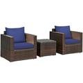 3 Piece Patio Wicker Set Outdoor Rattan Sofa Set with Cushions Navy