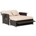 Rattan Two-seat Patio Chaise with Storage and Extending Side Tables Brown