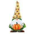 Collections Etc Solar Autumn Flowers Gnome Decorative Metal Garden Stake - 16.630 x 9.750 x 3.750 Orange