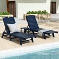 Polytrends Laguna Armless Reclining Poly Eco-Friendly Weather-Resistant Chaise with Side Table (3-Piece Set) Navy Blue