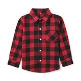 Boys Girls Plaid Flannel Shirt Long Sleeve Button Down Buffalo Checkered Shirt G001 Red Black Tag 160CM - 9-10 Years