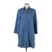 Gap Casual Dress - Shirtdress High Neck 3/4 sleeves: Blue Solid Dresses - Women's Size Medium