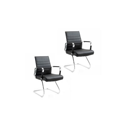 SVITA ELEGANCE 2er Set Besucherstuhl Kunstleder Freischwinger-Stuhl mit Armlehne Konferenzstuhl ohne Rollen Armlehnstuhl