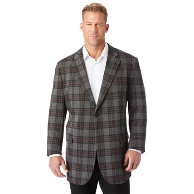 Men's Big & Tall Ponte stretch knit blazer by KingSize in Grey Plaid (Size 52)