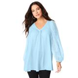 Plus Size Women's Lace and Georgette Rhinestone Top. by Roaman's in Ice Blue (Size 14 W)