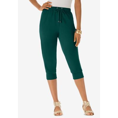 Plus Size Women's Plus Size Soft Knit Capri Pant with Drawstring Waist by Roaman's in Emerald Green (Size S)