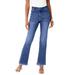 Plus Size Women's Invisible Stretch® Contour Rhinestone-Detail Split Flare-Leg Jean by Roaman's Denim 24/7 in Medium Wash (Size 28 W)