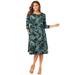 Plus Size Women's Stretch Knit Three-Quarter Sleeve T-shirt Dress by Jessica London in Frost Teal Paisley (Size 30 W)