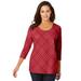 Plus Size Women's Stretch Cotton Scoop Neck Tee by Jessica London in Red Dot Plaid (Size 38/40) 3/4 Sleeve Shirt