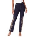 Plus Size Women's Rhinestone-Detailed Bootcut Jean by Roaman's Denim 24/7 in Indigo Floral Beading (Size 24 W)