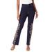 Plus Size Women's Rhinestone-Detailed Bootcut Jean by Roaman's Denim 24/7 in Indigo Floral Beading (Size 32 W)