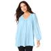 Plus Size Women's Lace and Georgette Rhinestone Top. by Roaman's in Ice Blue (Size 12 W)