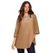 Plus Size Women's Flare-Sleeve Embellished Georgette Top. by Roaman's in Brown Maple (Size 28 W)