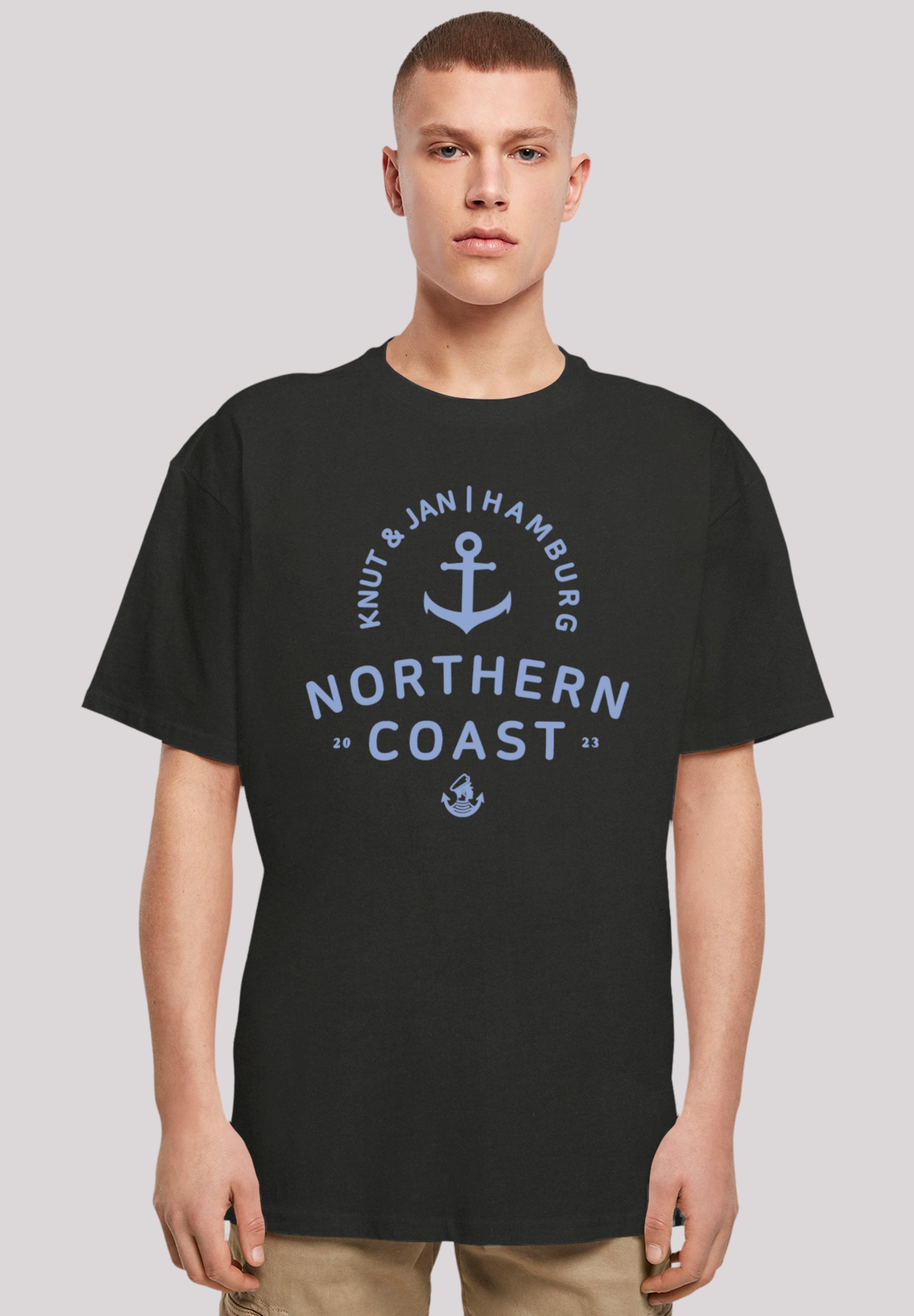 T-Shirt F4NT4STIC "Nordsee Knut & Jan Hamburg", Herren, Gr. XXL, schwarz, Obermaterial: 100% Baumwolle, oversize, Rundhals, ohne Bündchen, Shirts, Print Image