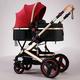 2 in 1 Convertible Baby Pram Stroller Bassinet Stroller,Shock-Resistant Luxury Pram Stroller for Newborn and Toddler,High Landscape Seat Baby Buggy (Color : Red)