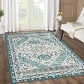 LuxFocus Traditional Rug for Living Room 4x6 ft Machine Washable Area Rug with Non-Slip Backing Dirt-Repellent Carpet Oriental Design Dinning Room Rugs Indoor Decorative Rug Green 120x170 cm