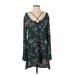Free People Casual Dress - Mini V-Neck Long sleeves: Green Floral Dresses - Women's Size Small