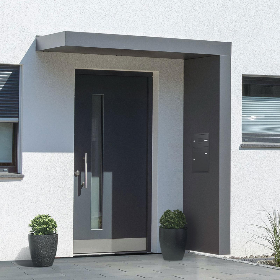 gutta Rechteckvordach BS Plus mit Briefkasten und Klingel anthrazit, 200x90x15,5 cm, mit Briefkasten und Klingel in Farbe,mit Seitenblende rechts Image