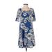 SJS Casual Dress - A-Line Scoop Neck Short sleeves: Blue Floral Dresses - Women's Size Small