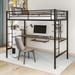 Twin Size Metal Bedroom Loft Bed with Wooden Desk and Shelf, Space-Saving Design