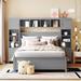 Full Size Wooden Platform Bed with All-in-One Cabinet and 10 Shelf 4 Drawers, Versatility Storage Platform Bed Frame - Gray