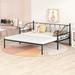 Twin Daybed with Pop-up Trundle, Metal Sofa Bed Frame for Bedroom Living Room, Heavy Duty Steel Slat Support, No Spring Box Need