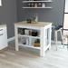 Solid Wood Table Top Kitchen Island with 3 Open Shelves for Storage & Spice Rack & Wine Storage