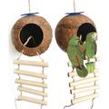 Travelwant Coconut Hide with Ladder Natural Coconut Fiber Hanging Birdhouse Cage Coconut Bird Shell Breeding Nest for Parrot Parakeet Lovebird Finch Canary